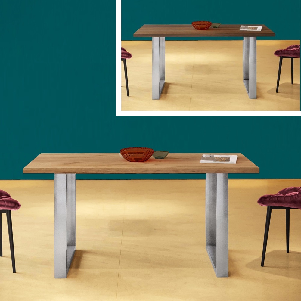 Tisch für 6 Personen, 160 x 80 cm, mit Chrombeinen 5 x 5 oder 8 x 4 und Eichenholzplatte in 2 Farben TL074