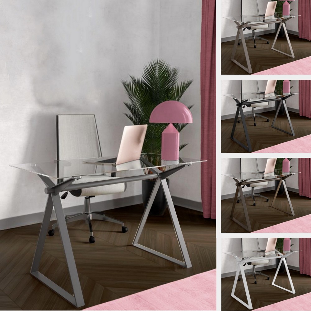 Escritorio con tapa de cristal transparente 120x60, patas de acero, 5 colores TL077