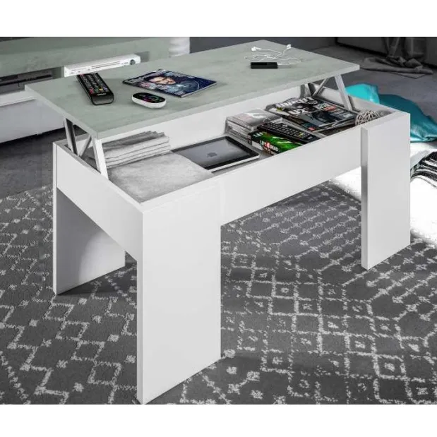Table basse en ciment blanc 100x50xH45 cm avec plateau relevable BM083