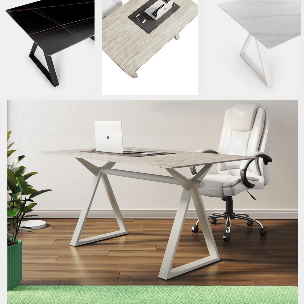 Mesa de escritorio de 150 o 180 cm con tablero cerámico de 12 mm y patas de acero en 3 colores TL080