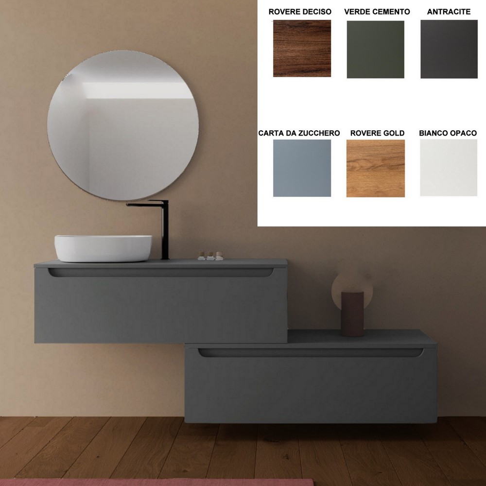 Mueble de pared GARDA 120 cm para lavabos sobre encimera en 8 colores también con mueble alto a juego