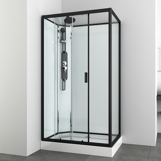 Cabina de hidromasaje 80x120 cm con bordes negros y montaje Quick Line CB082