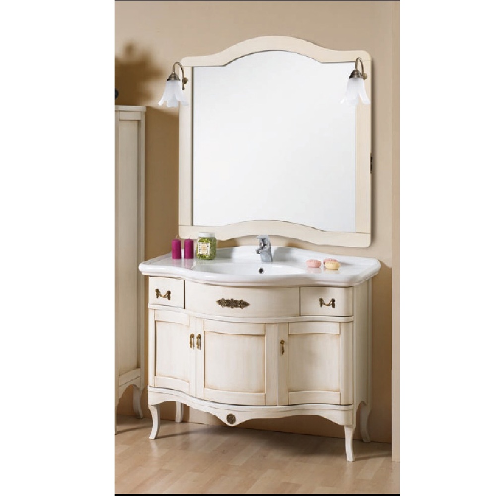 Meuble de salle de bain Donatello 110 cm, vieilli decapé, dessus en marbre