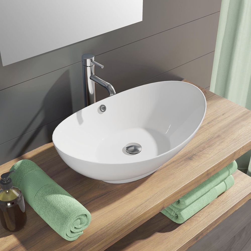 Ovaler Aufsatzwaschtisch 60x37 aus weißer Keramik Modell Maria