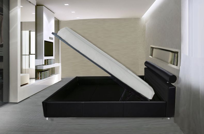 Primrose cama doble muebles modernos imitación cuero negro contenedor