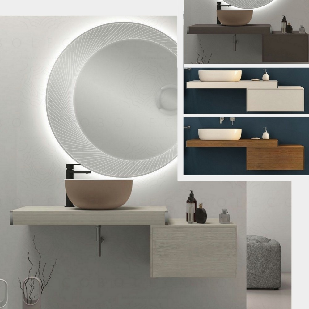 Tablette de 60, 90 ou 120 cm pour lavabo à poser en 4 couleurs, disponible aussi avec tiroirs