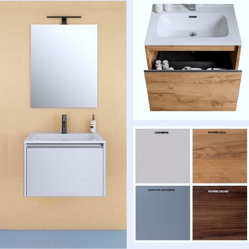 Mueble de baño suspendido Five2 de 60 cm en 5 colores con lavabo de cerámica