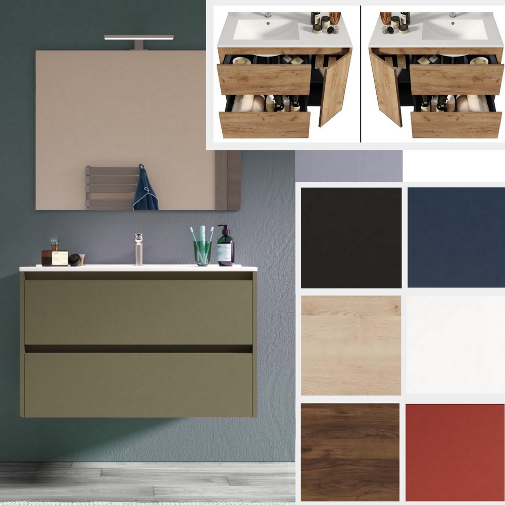 Giusy3 bathroom cabinet 85 90 or 100 cm in 9 colors modern wall hung with mirror and sink