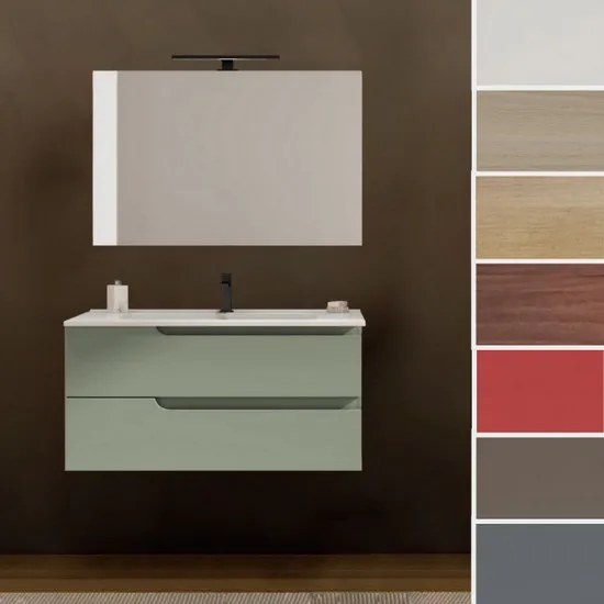 Lola3 meuble de salle de bain 80 ou 100 cm 2 tiroirs en différentes couleurs résine lavabo et miroir