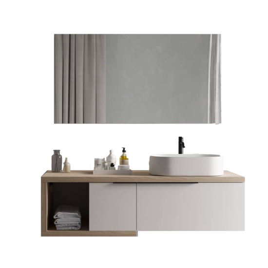 mobile bagno sospeso 150 cm bianco sx e specchio