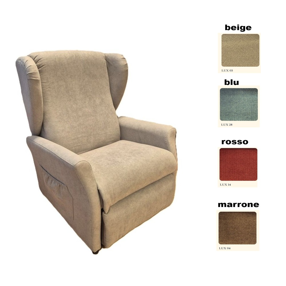 Fauteuil releveur Catia, tissu luxueux, 4 coloris, 3 moteurs, fabriqué en Italie, avec dispositif médical