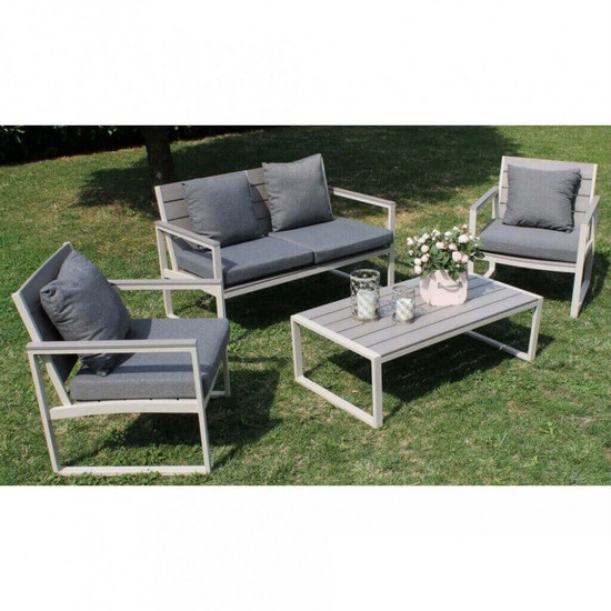Kingstone sofá de exterior con sillones y mesa muebles de jardín gris tórtola