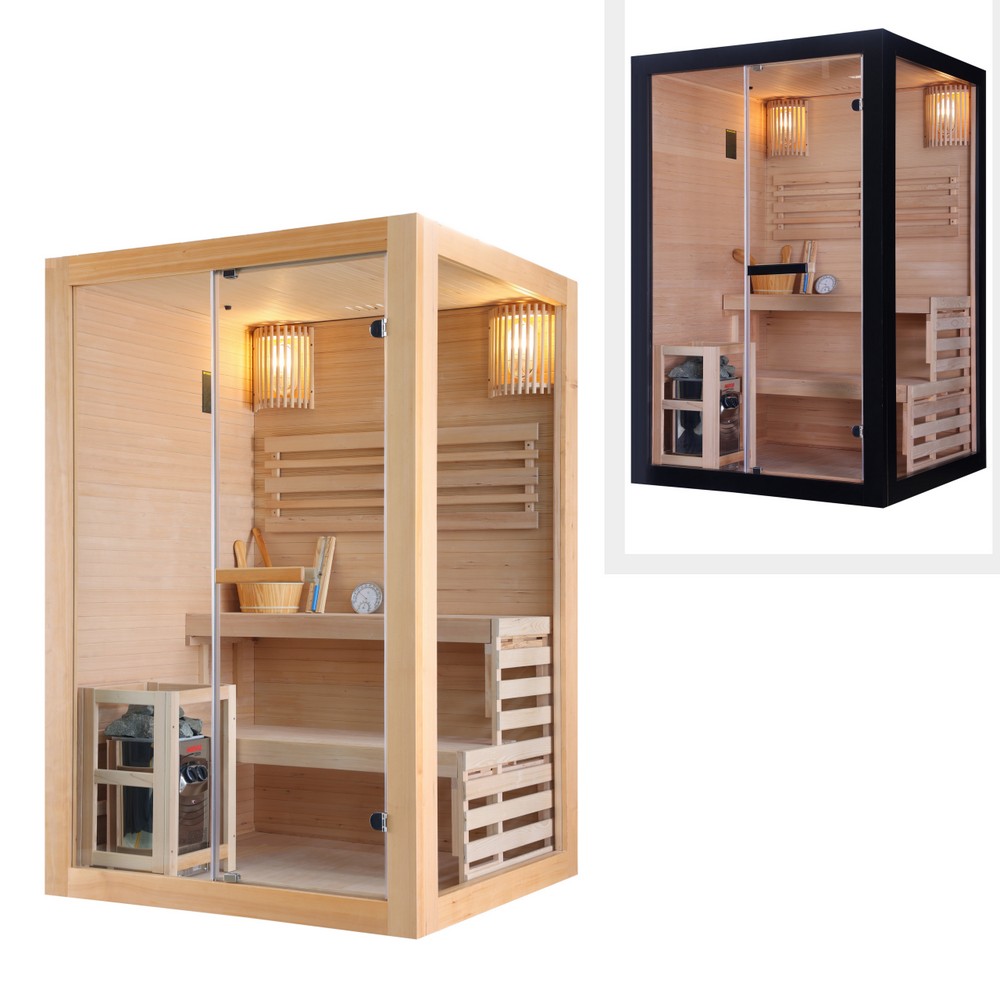 Sauna finlandais 130x120 cm en bois noir ou naturel avec poêle Harvia SN084