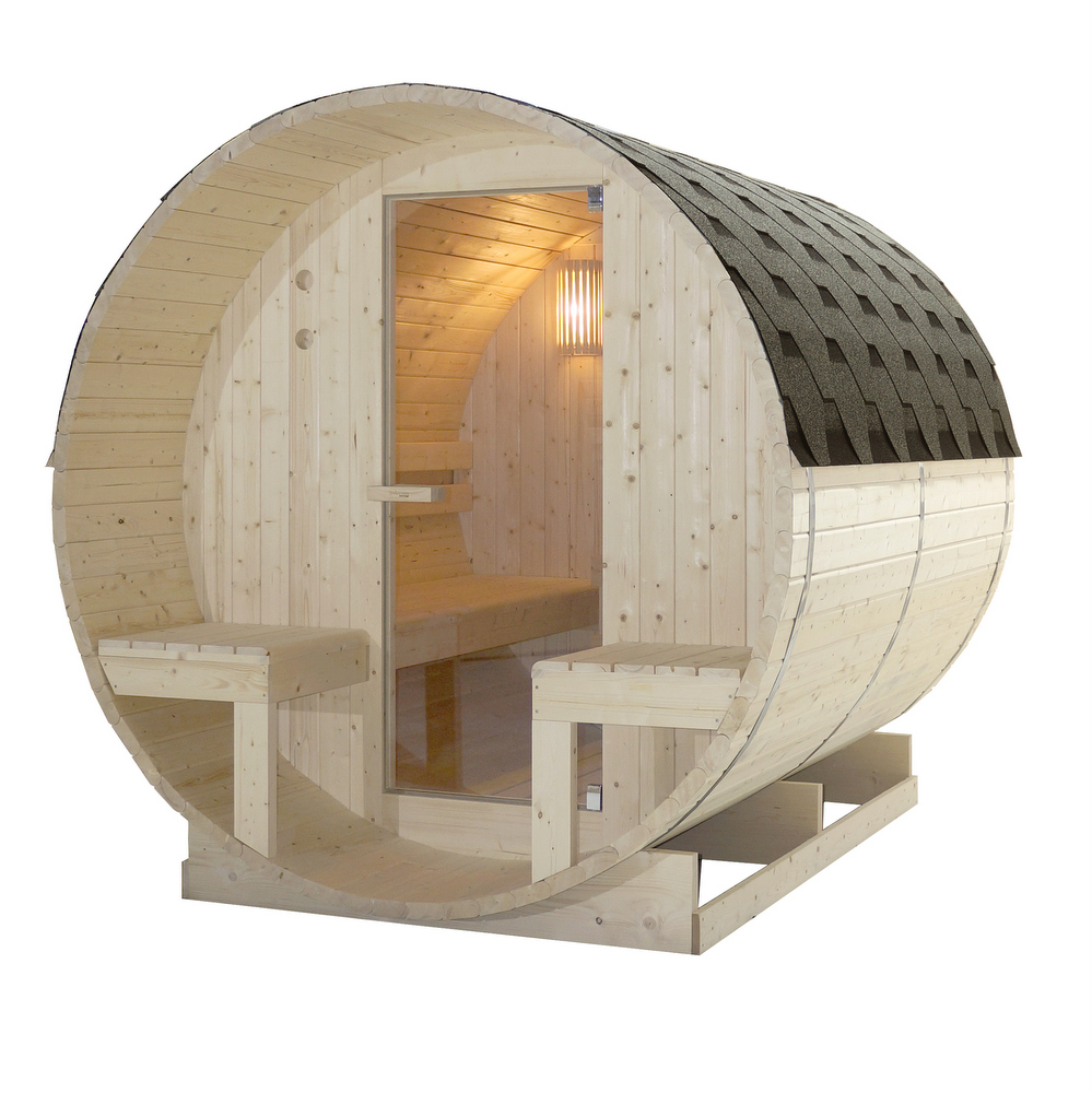 Sauna finlandais d'extérieur 189x220 cm en forme de tonneau avec poêle SN068