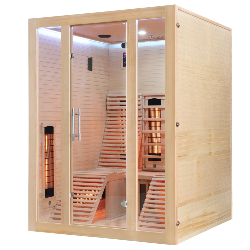 Infrarotsauna 150x150 cm aus Hemlockholz mit Bluetooth und Chromotherapie SN045