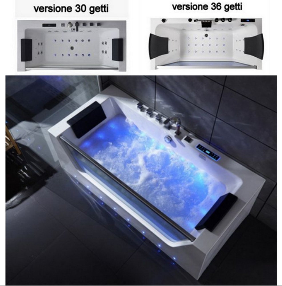 Baignoire balnéo 170x80 cm 30 ou 36 jets d'air et d'eau bluetooth chauffage et Led VS163