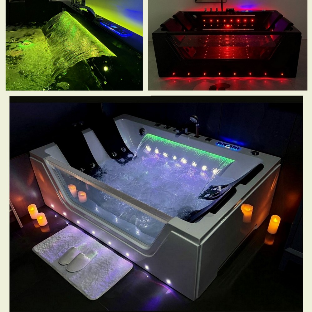 4-Sitzer-Whirlpool 180x120 cm 50 Düsen mit geschnitztem Wasserfall Led-Doppelpumpe und Bluetooth VS152