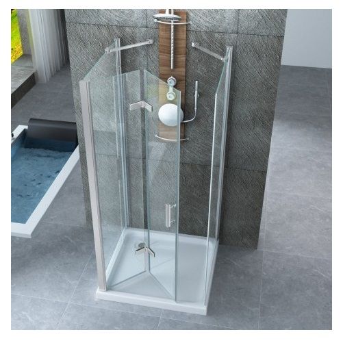 BOX046 U-Form-Dusche, aus 8mm breitem transparentem Kristallglas, mit Falttür, 195cm hoch, mitten im Zimmer installierbar
