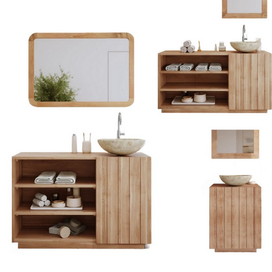 Mueble de baño Giotto 60, 115 ó 145 cm color madera natural para lavabos sobre encimera con puerta