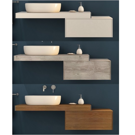 Tablette pour   lavabo à poser 60, 90 ou 120 en 2 couleurs, disponible aussi avec tiroirs