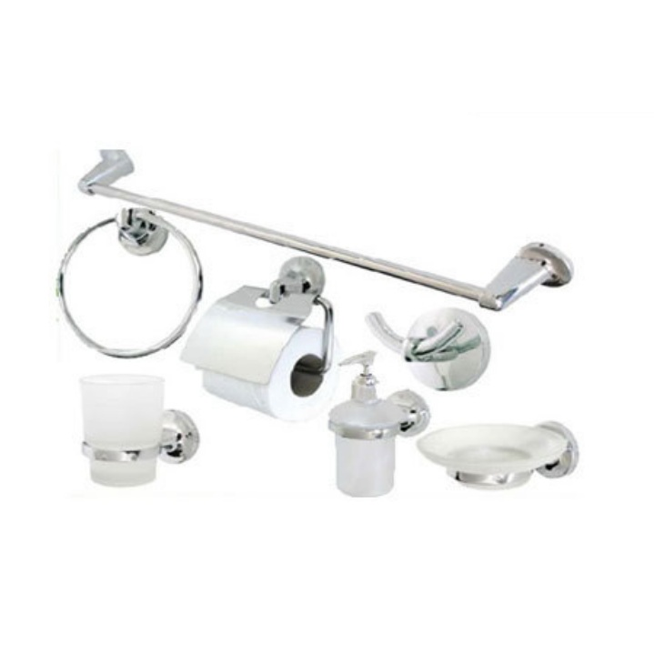 kit set 7 pièces Accessoires en métal chromé et verre dépoli
