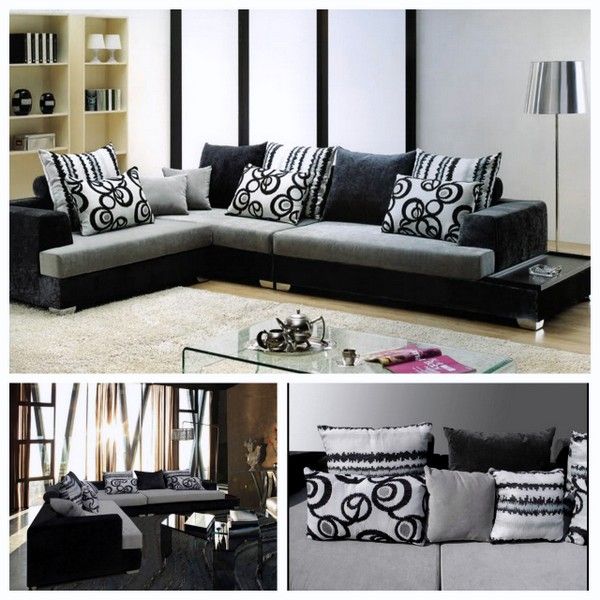 Sofá para Sala de estar Amelia Modular 340cm Blanco y Negro