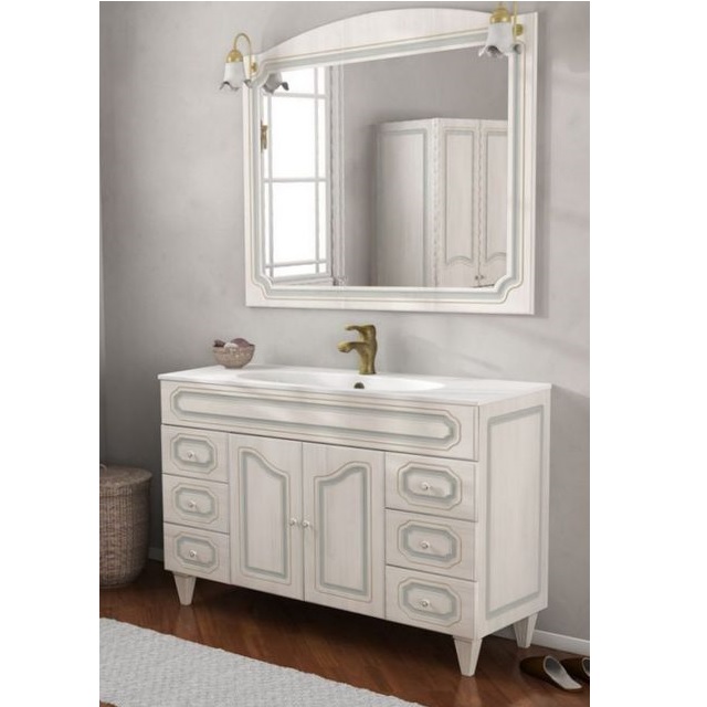 Armoire de toilette en bois décapé Caravan 120 cm style arte povera blanc avec lavabo en céramique