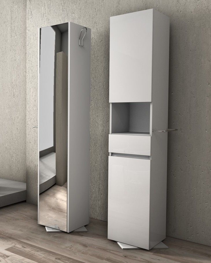 Bathroom Swivel Column Cabinet, white colour, 33x190hx35, with mirror, BM035 model