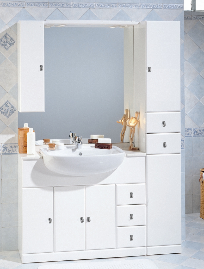 Bathroom Vanity, cm 100 + 30, with semi-recessed washbasin and column cabinet, Cleo model