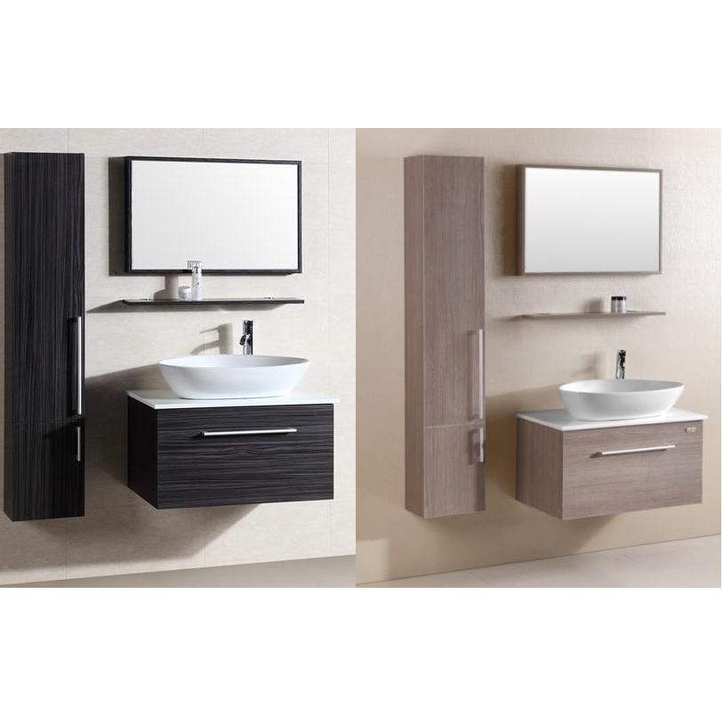 Meuble de salle de bain Prisma 80 CM disponible en chêne ou wengé foncé avec colonne. Mitigeur inclus en cadeau