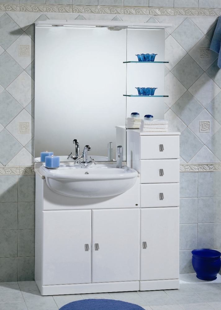 Meuble de salle de bain Cleo 70 + 30 cm blanc brillant avec lavabo semi-encastré