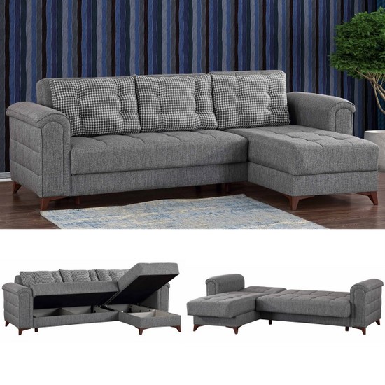 Ecksofa Barbara 261x173 cm mit Chaiselongue rechts oder links in grauer Mikrofaser
