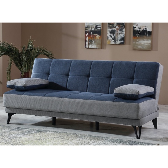 Canapé-lit Flavia en microfibre bleu et gris 190x110 cm avec conteneur