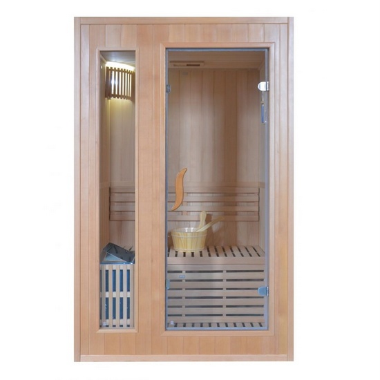 Finnish sauna 120x110 cm in Hemlock wood and with Sawo stove SN056