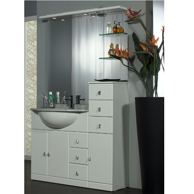 Meuble de salle de bain Cleo 100 + 30 cm blanc brillant avec lavabo sous-plan
