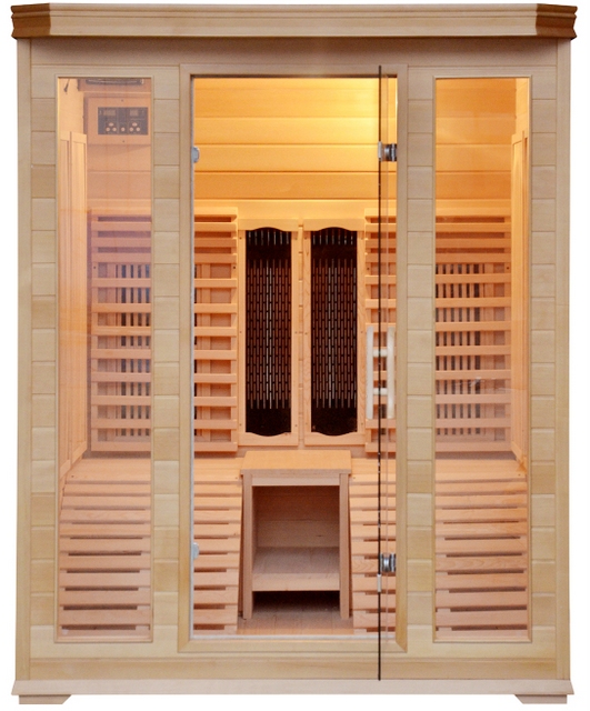 2-Sitzer-Infrarotsauna, 150x150cm, mit Farbtherapie, Radio und CD Player, aus Hemlockholz SN021