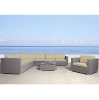 Meubles d’extérieur Mara Canapé d'angle grand fauteuil table basse en cristal  5 mm argent