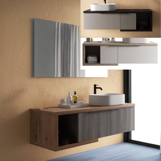 Mueble de baño suspendido ARES 150cm versión izquierda o derecha Disponible en 3 colores con espejo