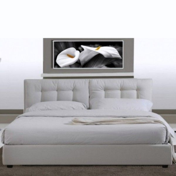 Paris Doppelbett 220x174cm, aus weißem Kunstleder, modern, von Hand fertiggestellt