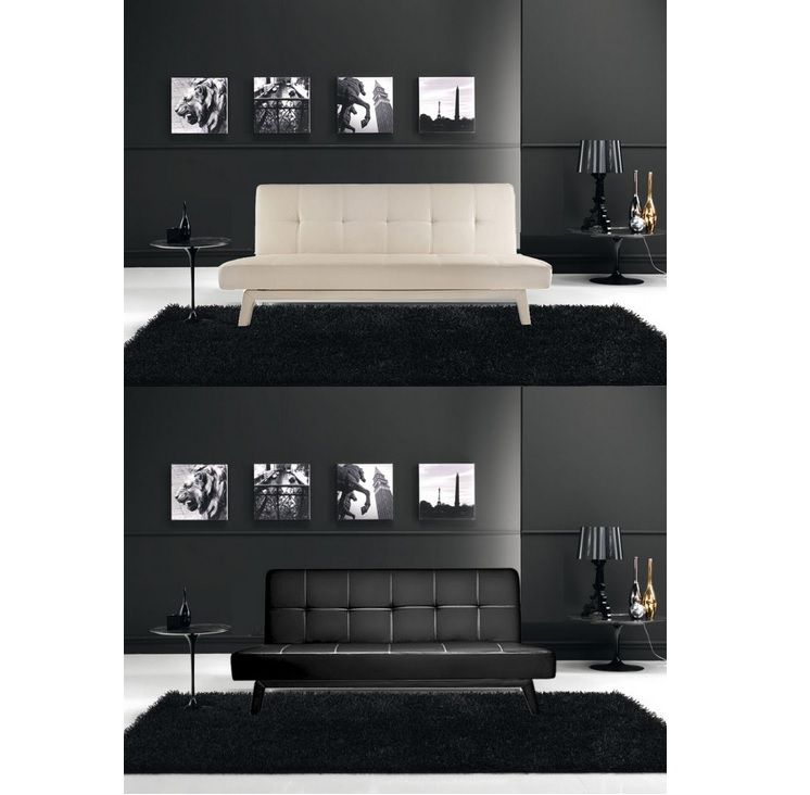 Modern sofa bed, Erica model, 180x108x40, white/black faux leather