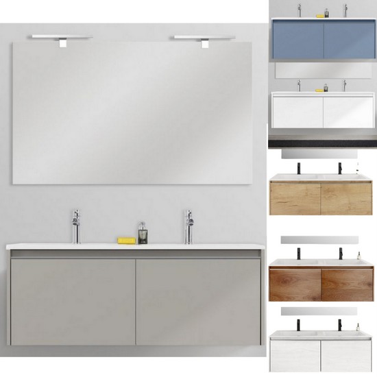 Mueble de Baño Suspendido Moderno Yang 120 cm, en mineralmarmo, madera MDF y disponible en 4 colores