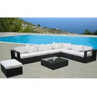 Outdoor corner sofa 280x80, black or brown coffee table with transparent glass Laura model