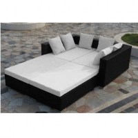 Alice Doppelschlafsofa 180x160 aus schwarzem Rattan, rechteckig