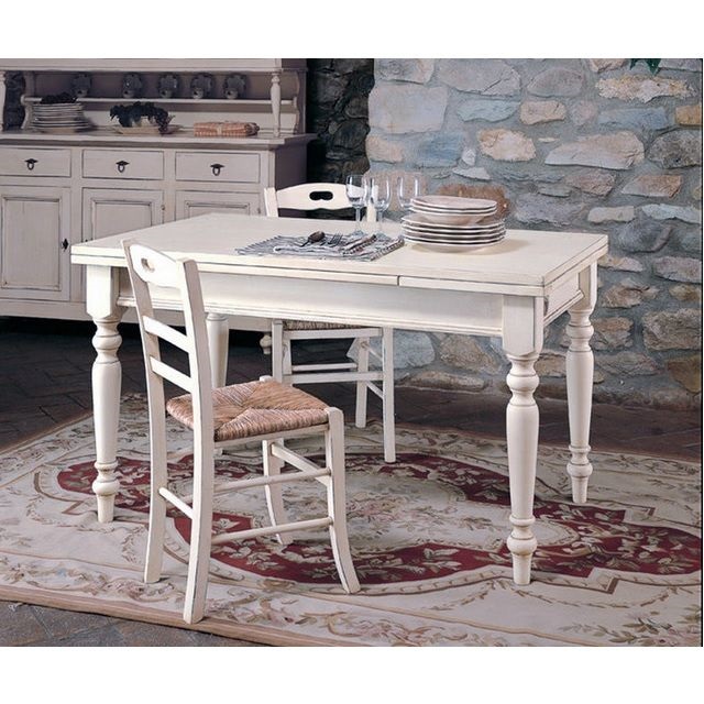 Arte povera table, Melody model, extendable turned leg, matt white colour, also available with chairs
