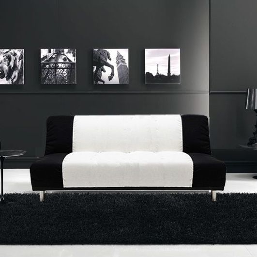 Canapé-lit Susy 175x103x38 bicolore noir et blanc 3 places inclinable anti- basculement