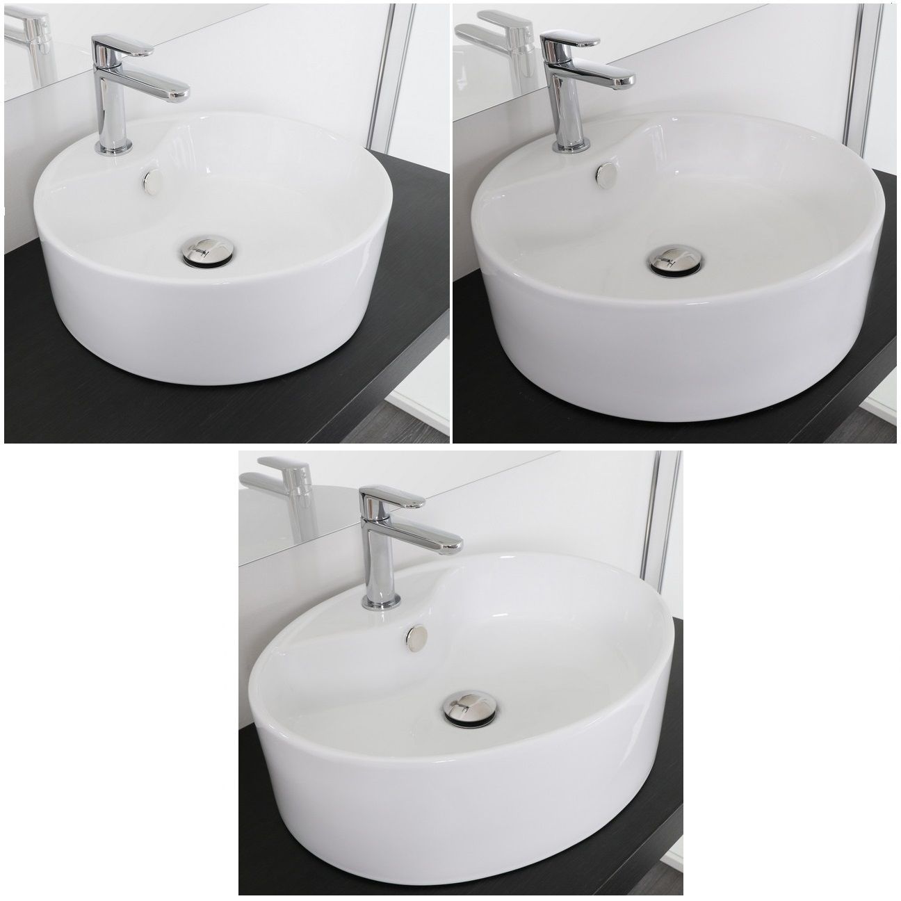 Lavabo à poser en céramique rond modèle Alba 46x15,5 ou  51x15 cm en forme de bassine