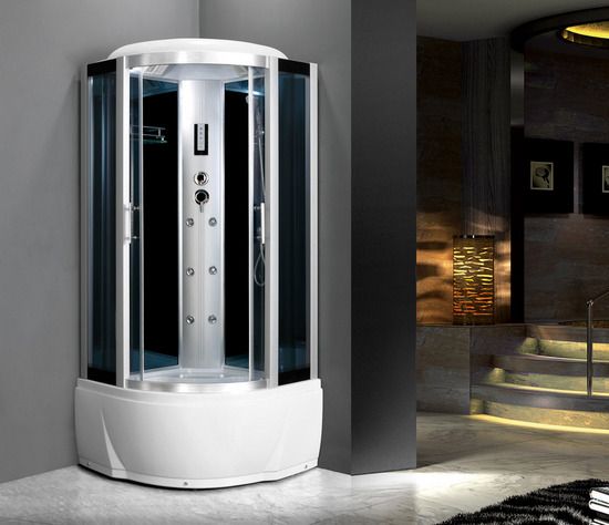 Cabine d'hydromassage avec baignoire semi-circulaire 80x80 ou 90x90, multifonction et bain turc inclus CB061