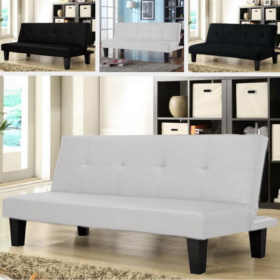 Luisa 164x78 or 164x95 sofa bed in white or black faux leather or microfibre non-tilting