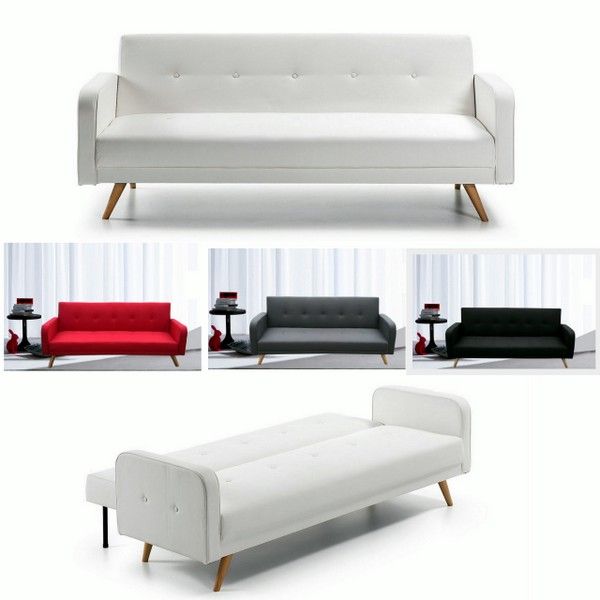 Canapé-lit Rodrigo 208x110x43 en simili cuir ou microfibre blanc, noir, rouge et gris avec pieds en bois