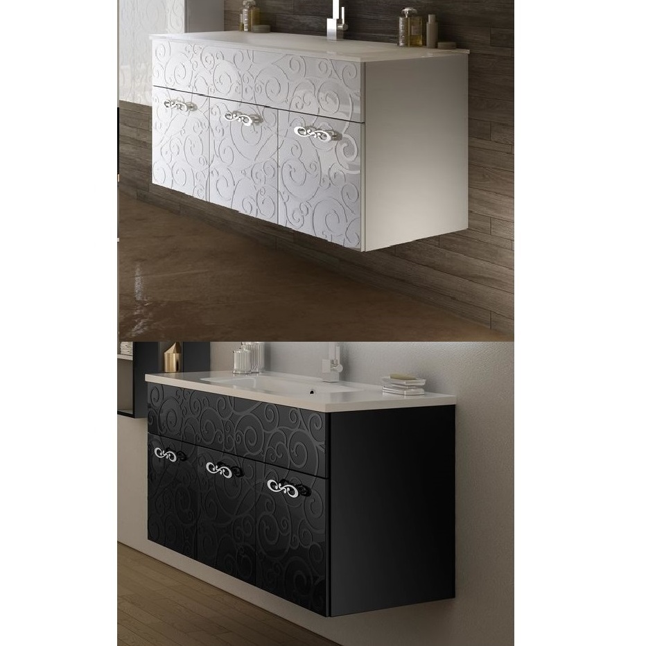 Meuble de salle de bain suspendu Milos 100 cm blanc ou noir brillant, lavabo en céramique